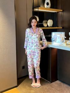 Baju Tidur Piyama Set Wanita 8231 Dewasa Lengan Panjang Celana Pendek Dress Cute Putri Manis Bunga