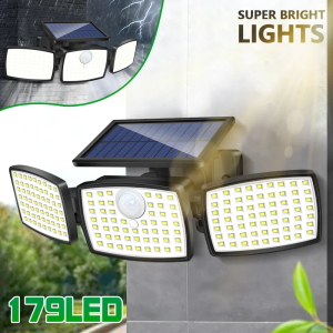 179 LED Solar Lights Outdoor PIR Motion Sensor 3 Heads Solar Powered Flood Lights IP65 Waterproof Security Lights for Garden