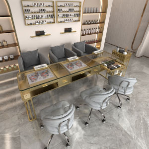 Yongqi New Style Fashion Trending Manicure Table Double-Layer Glass Surface Single Double Three-Person Manicure Table Chair Set