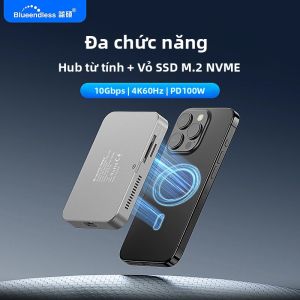 Blueendless M.2 SSD Docking Station 2230 2242 2280 Hỗ Trợ NVME Từ Tính 10Gbps 100W PD 4K60HZ Vỏ HDTV Có Quạt Làm Mát