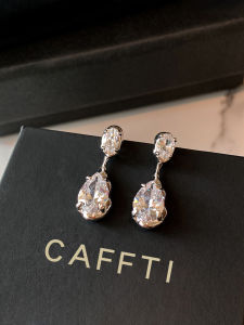 CAFFTI | Silver Sparkling Teardrop Zircon Earrings