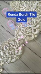 (Per Meter) RDT305 Renda Bordir Tile Broken White Benang Gold Lebar 7Cm