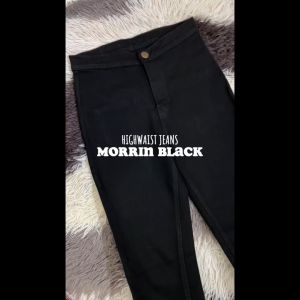 Celana Highwaist Wanita Jeans Stretch Hitam Polos Jumbo Viral Jins Premium Morrin Bellzshop