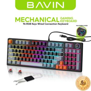 BAVIN K999 96-Key Wired Mechanical Keyboard & Ergonomic Media Knob w/ Multiple RGB Backlight Modes/Lighting Adjustment