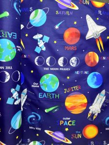 kain bahan polymicro lebar 240cm harga per 50cm motif luar angkasa