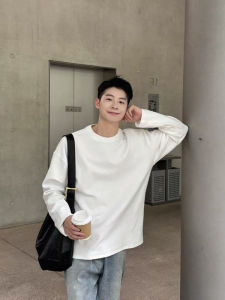 Áo Thun Cotton Dài Tay Cổ Tròn Thường Ngày Mùa Thu Mới Về Cho Nam Áo Thun Cotton Nguyên Chất Áo Sơ Mi Cơ Bản Màu Trắng