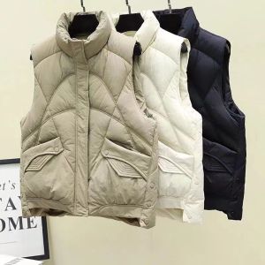 Womens down Cotton Vest 2025 Winter New Korean Version Loose Slimming Shoulder Bared Vest Jacket Outerwear Polyester Fiber