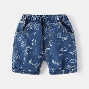 Quần Short Denim in Họa Tiết Hoạt Hình Wellkids Cho Bé Trai Mùa Hè 2022 Quần Dài Năm Điểm Cạp Vừa Vải Cotton Phong Cách Mỹ Thường Ngày