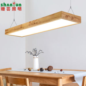 Scandinavian Log Solid Wood Right Angle Office LED Strip Lamp Japanese Style Dining-Room Lamp Rectangular Wooden Engineering Chandelier
