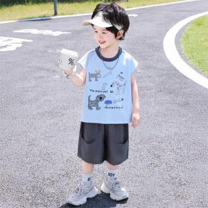 Boys Summer Vest Set Cool Trendy Cartoon Childrens Clothes Short Sleeve Short Pants Breathable Lightweight Korean Style Kids Outfits