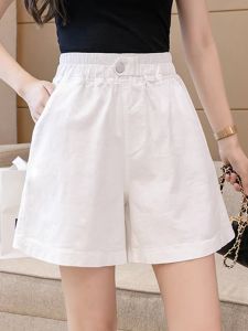 Womens Summer Thin Cotton Casual A-Line Hot Pants High Waist Wide Leg Pants Breathable Comfortable Skin-Friendly