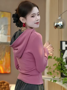 Fashionable Versatile Hooded Base Shirt Beautiful Top for Women Spring New Arrival Heavyweight European Style Commute Korean Style