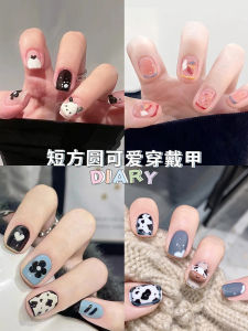 Cute Style Wearable Nail Art Stickers Square Short round New Year Womens Handmade Pure Handmade Beautiful Nail Art Finished