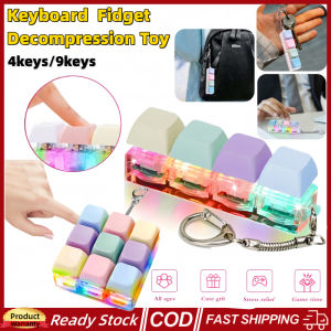 Aitemay 4/9 Keys Keyboard Fidget Decompression Toy Fidgets Clicker Toys with LED Lights Keyboard Keychain Pass Time Stress Relief Decompression Toys