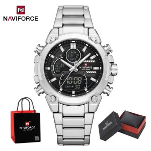 Naviforce | NAVIFORCE Mens Watch Quartz LCD Digital Dual Display Chronograph Alarm Clock Luxury Military Style Wristwatch Gifts Box for Man