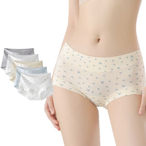 5PCS Women Cotton Underwear Middle Waist Panties Boxer Briefs Breathable Comfort Female Lingerie Plus Size M-3XL