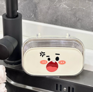 Cartoon Style Soap Dish Home Bathroom Drain Rack Small Bathtub Soap Box Storage Organizer Silver Tone Metal Material