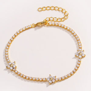 Colorful Cubic Zirconia Flowers Baguette Tennis Chain Women Choker Necklace Brass Hip Hop Jewelry For Women Golden