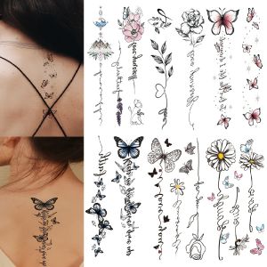 6 Sheets Simple Flowers Temporary Tattoos English Words Tattoo Stickers For Women Body Back Waterproof Fake Tattoo Arms Tattoo