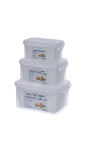 Bộ hộp rổ đựng thực phẩm nhựa Việt Nhật - Trong suốt có nắp khóa đựng đồ ăn để tủ lạnh - 6580/1/2