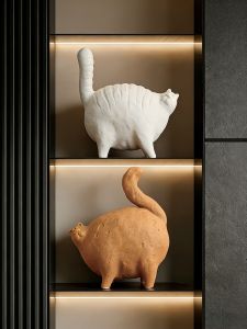 Retro Stylish Couple Cats Figurines