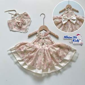 (4-17kg) Váy Lolita Yếm Cổ Tàu Hồng Pastel NHÍM XÙ KIDS Cho Bé Gái Đầy Tháng Thôi Nôi V121