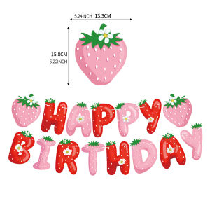 Strawberry Happy Birthday Banner Garland Cute Berry Theme Girl Party DIY Decoration Garden Supplies