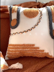 45x45cmTufted Boho Cushion Cover Orange Geometric Embroidery Tassel Throw Pillowcase 18*18inch