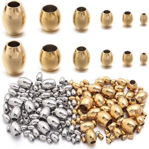 20/50pcs Stainless Steel Oval Spacer Gold Plated Beads Charms For Bracelet Necklace DIY Jewelry Making Supplies