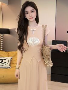 ชุดสองชิ้นสไตล์จีน ทรงสลิมฟิต กระโปรงยาว แฟชั่น รัดเอว ชุดทำงานผู้หญิง ฤดูร้อน 2024 โพลีเอสเตอร์ 100% แขนสั้น คอกลม