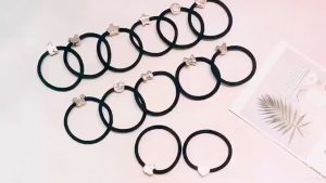 [Little B House] Gold Beads Black Hairband Ponytail Hair Rubber Band Hair Hair Accessories 黑色发圈 Getah Rambut Hitam - FG06