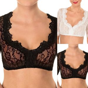 เสื้อลูกไม้แขนยาวคอวีแขนยาวเข้ารูปสำหรับผู้หญิง