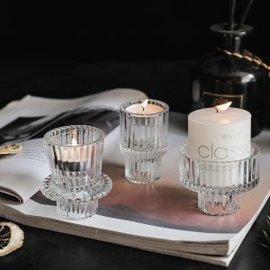 เสาเชิงเทียน Tealight แก้วใสสําหรับเชิงเทียนออกแบบตารางตกแต่งโต๊ะ Home Dining Centerpiece