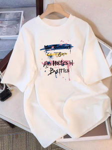 Loose Womens Cotton T-Shirt Short Sleeve White Summer plus Size Cover Belly Korean Style round Neck Basic Fit Type Tee