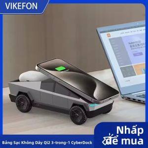 Sạc Không Dây 3 Trong 1 VIKEFON Qi2 CyberDock Đế Để Bàn Cho iPhone 16/15/14/13/12 Pro Max AirPods iWatch - Giá Đỡ Từ Tính Trên Ô Tô/bàn Làm Việc