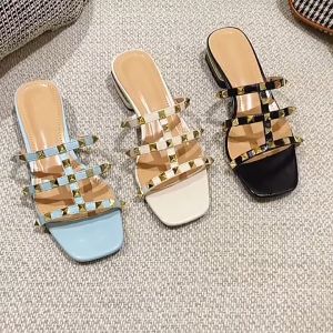 Riveted Sandals for Womens Outwear 2023 Summer Thick Heels Fashion Roman Sandals Size 35-43