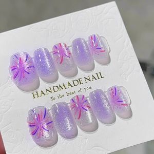 GANGHOU | New Years Short Nails for Girls 10 Years Old 9 Pieces