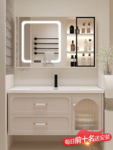French Cream Style Ceramic Integrated Basin Bathroom Cabinet Combination Bathroom Washbasin Vanity Unit with Mirror And Faucet