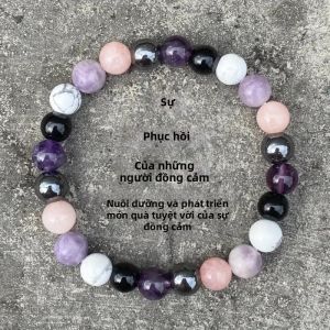Đá Tourmaline Đen Thạch Anh Hồng Trắng Howlite Hematite Vòng Tay Pha Lê Tròn Dành Cho Nữ Cổ Điển Đính Hạt Trang Sức Quà Tặng Cho Nana