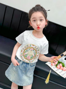 Áo Thun Tay Ngắn Phong Cách Trung Hoa Cổ Tròn Dáng Rộng Mùa Hè Cho Bé Gái Áo Thun Trẻ Em Phong Cách Mới Cho Bé Gái