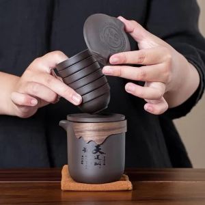 Purple Clay Sand Teaware Sets Travel Tea Set Chinese Outdoor Portable Tour Tea Cups Kung Fu Tea Infuser Pot Best Gift