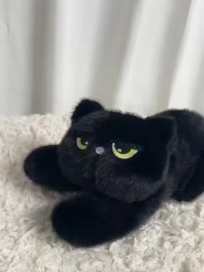 Cute Half Round Eyed Black Cat Plush Toy Prone Black Cat Pillow Kids Game Fans Halloween Christmas Birthday Gifts Home Decor