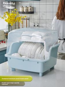 กล่องเก็บชามและตะเกียบกล่องใส่ชามอุปกรณ์ในห้องครัวแบบระบายน้ำได้ชั้นเก็บจานชามพร้อมฝาปิดสำหรับใช้ในบ้านตู้เก็บชาม