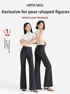 HIPPIE MISS | Boho Gray Wool Flared Trousers Cover Hips