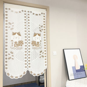 Curtain Rèm Cửa Nghệ Thuật Nhật Bản Cổ Điển Rèm Cửa Bằng Vải Ren Hình Mèo May Mắn Rèm Cửa Không qua Người Rèm Cửa Bằng Gỗ
