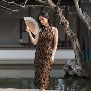 Vintage Slimming Breathable Sleeveless Halter Mandarin Collar Dress