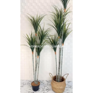 Pohon Imitasi Tanaman Hias Daun Pandan Bali Lancip Hijau T140 X4 & T180 X5 Latex Cover Pot Purun Belly Dekorasi Rumah