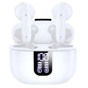 Bluetooth Earbuds with Large Charge Case LED Power Display HiFi Sound Quality White Portable Wireless Earphones for Music
