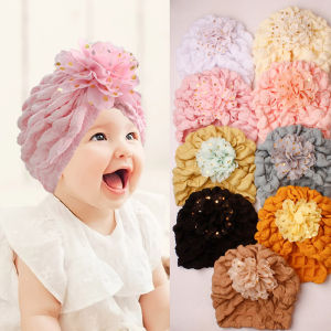 Solid Color Baby Turban Hat Big Flower Breathable Infant Girl Cap Beanie Soft Kids Headwraps