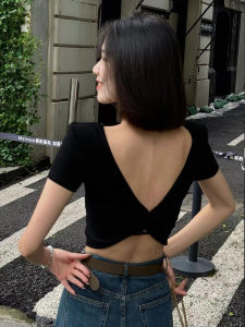 Black Open Back Shoulder Short Sleeve T-Shirt Women 2024 New Arrival Summer Stylish Fashionable Stylish Unique Chic Tops